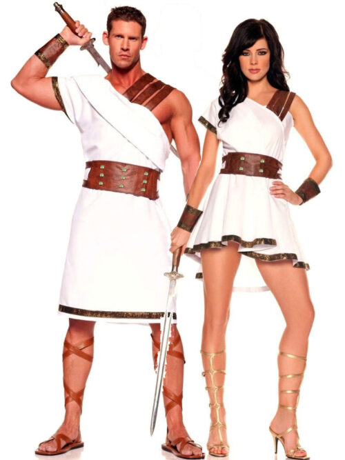 Costume gladiatore romano Gladiatrice Vestito Carnevale soldato Guerriero Coppia
